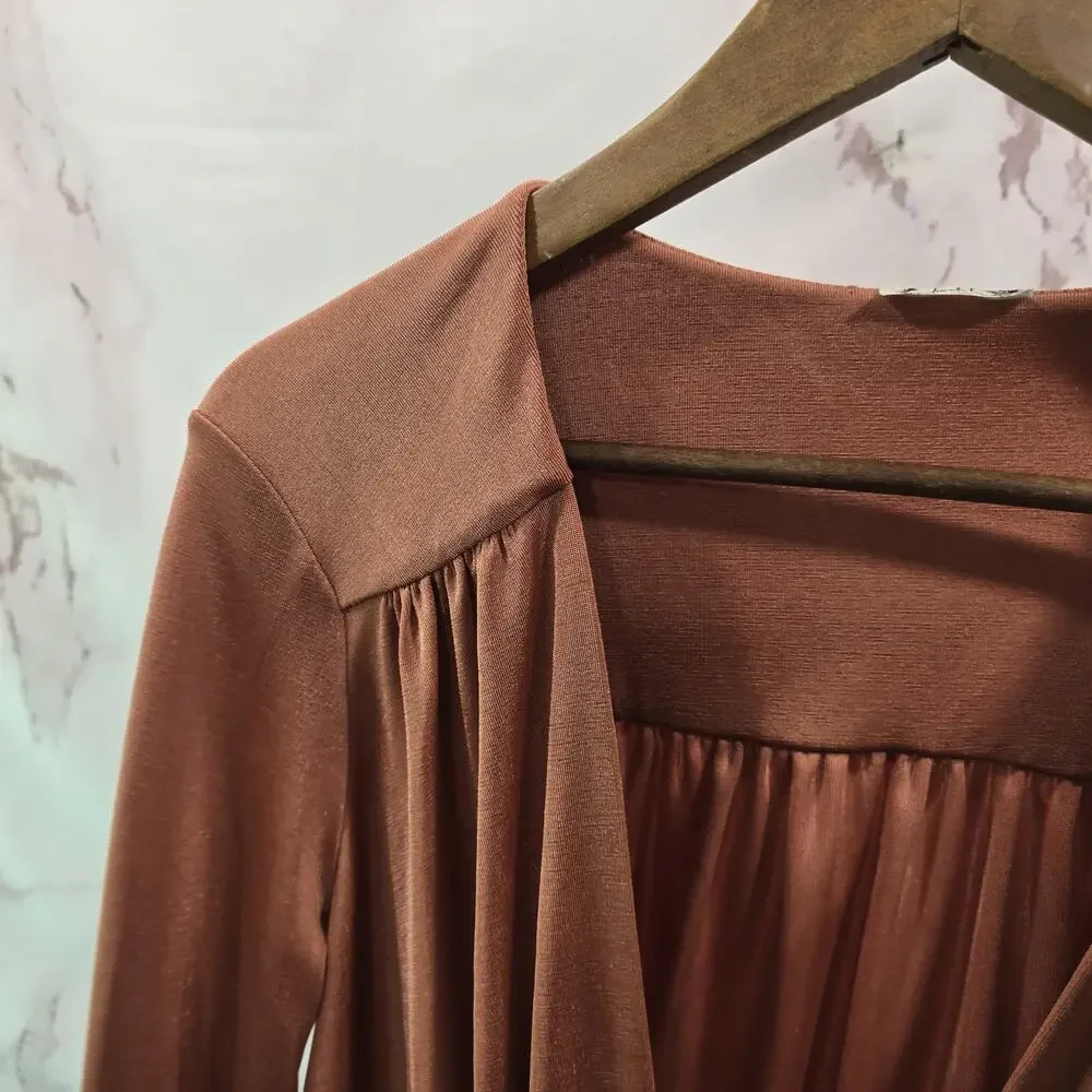 Free People Bodysuit Womens Large Peach Turnt Long Sleeve V Neck Thong Ginger